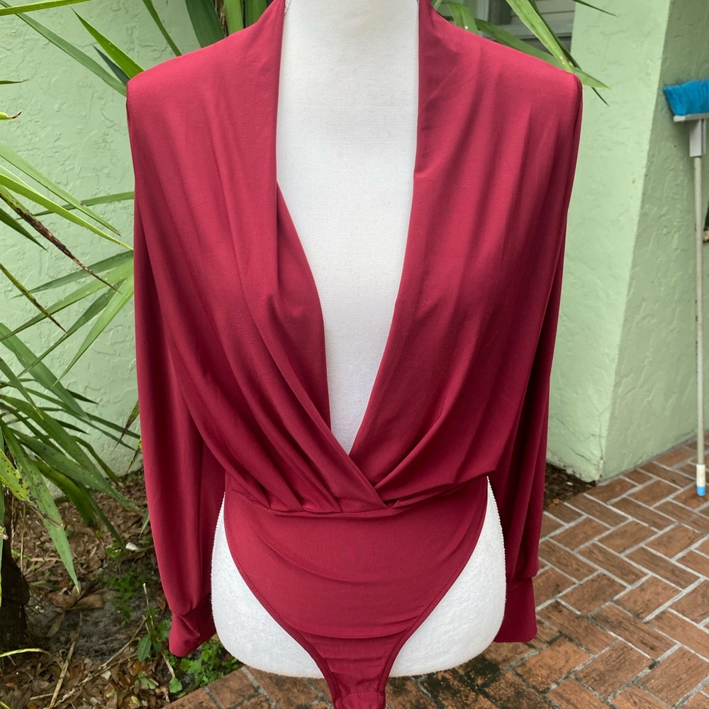 Lulus Burgundy Maroon Plunge Bodysuit - Picture 3 of 12